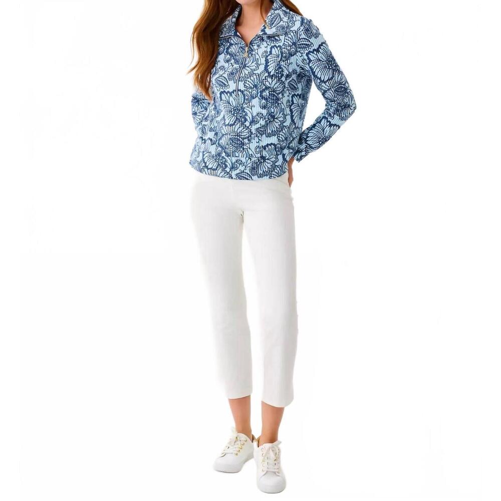 NEW LILLY PULITZER eleni upf 50+ half zip pullover in starlight navy proud as a - Picture 4 of 4